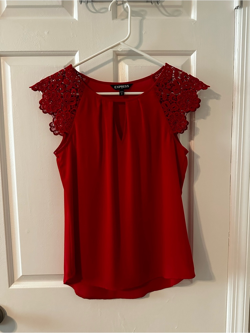 Express Red Lace Sleeve Keyhole Camisole